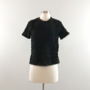 Zara NWT Black Furry Top